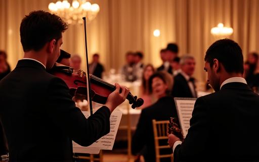 Un ensemble acustico che si esibisce durante una cena di gala
